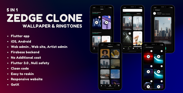 [Download] 5 in 1- Zedge clone – Wallpaper and Ringtones – Android + iOS + Admin panel + Artist panel + website 