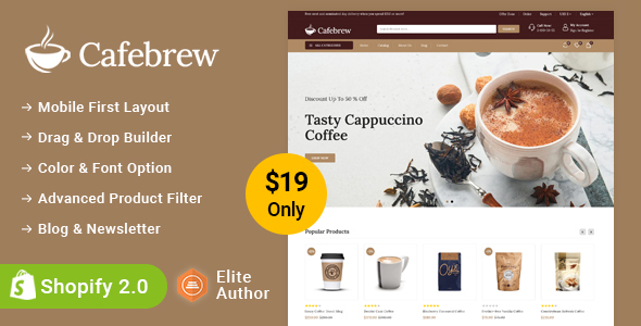 [Download] Cafebrew – Cafe Coffee Store Shopify 2.0 Responsive Theme 