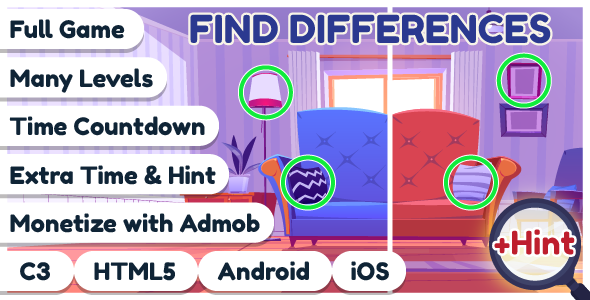 [Download] Premium Game – Difference Find & Spot – HTML5 Game (Construct 3) 