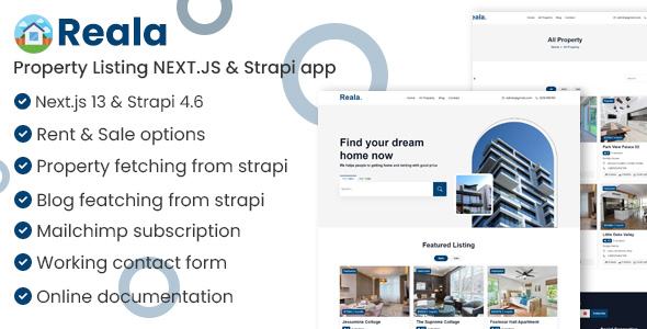 [Download] Reala – Property Listing NEXT.JS, Strapi app 