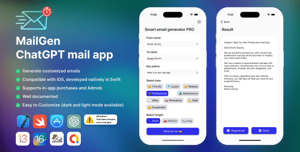 [Download] MailGen – A powerful Mail Generator iOS app based on ChatGPT and OpenAi API 