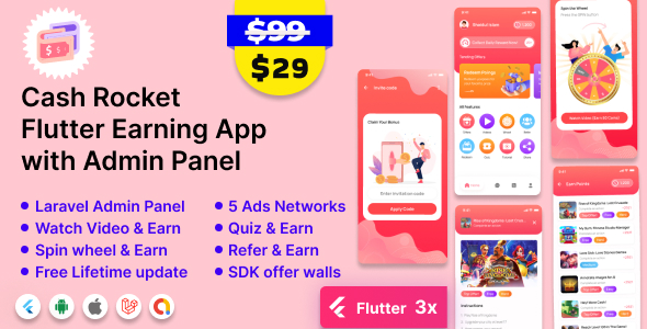 Nulled Cash Rocket – Flutter Online Earning App with Admin Panel free download