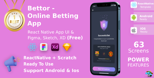 [Download] Bettor – Sports, E-sports to Casinos Game | React Native | Figma + Sketch + XD FREE 