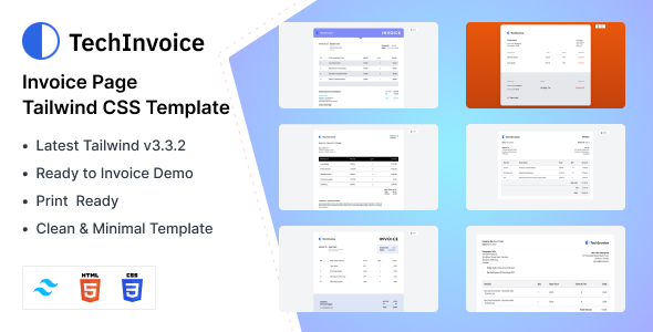 [Download] TechInvoice – Invoice Page Tailwind CSS 3 HTML Template 