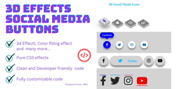[Download] 3D EFFECT SOCIAL MEDIA  BUTTONS (4 DIFFERENT EFFECTS) 