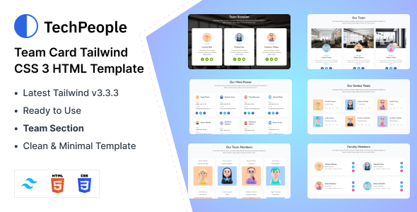 [Download] TechPeople – Team Cards Tailwind CSS 3 HTML Template 