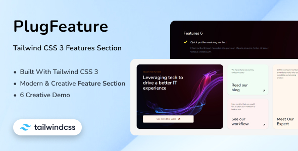 [Download] PlugFeature – Tailwind CSS 3 Features Section Template 
