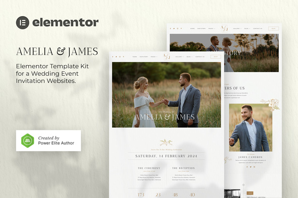 [Download] Amelia & James – Wedding Invitation Elementor Template Kit 