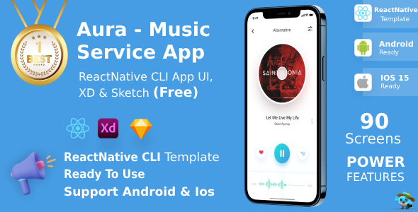 [Download] Music Service App | UI Kit | ReactNative CLI | XD, Sketch FREE | Life Time Update | Aura 