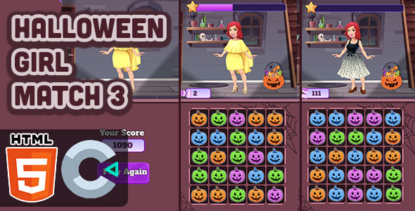 [Download] Halloween Girl Match 3 – HTML5 Game – C3P 