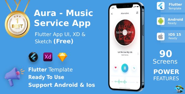 [Download] Music Service App | UI Kit | Flutter | XD, Sketch FREE | Life Time Update | Aura 