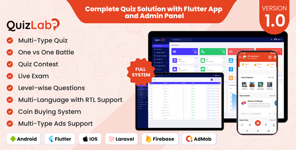[Download] QuizLab – Complete Quiz Solution with Flutter App and Admin Panel 