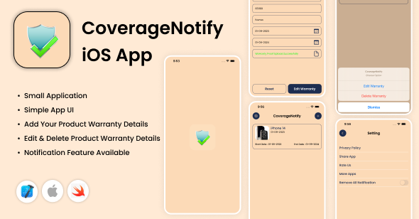 [Download] CoverageNotify – iOS App – Warranty Expire Reminder – Warranty Notification – Coverage Reminder 