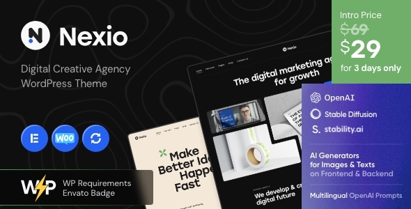 Nulled Nexio – Digital Creative Agency WordPress Theme free download