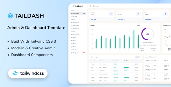 Nulled TailDash – Tailwind CSS 3 Admin Layout & UI Kit Template free download
