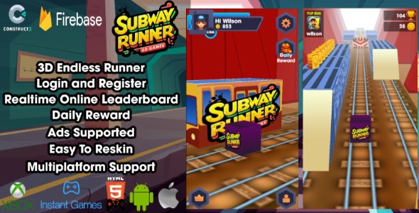 [Download] Subway Runner – HTML5 Game – Construct 3 + Firebase Leaderboard (Without Plugin) 