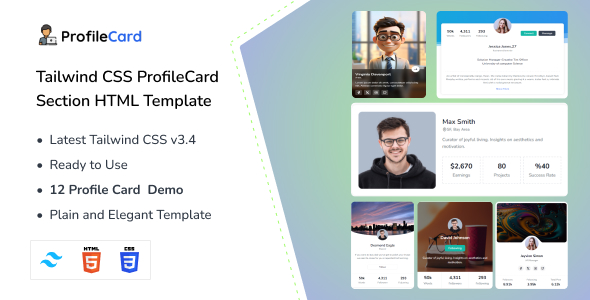 [Download] ProfileCard – Tailwind CSS Profile Card HTML Template 