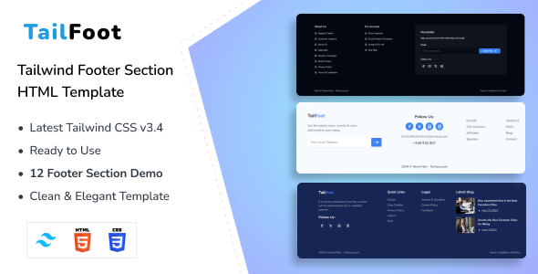 [Download] TailFoot – Tailwind CSS 3 Footer Section HTML Template 