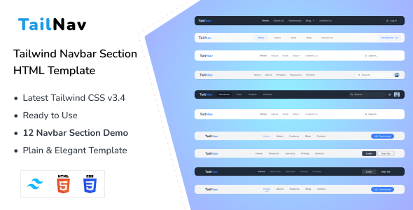 Nulled TailNav – Tailwind CSS 3 Navbar Section HTML Template free download