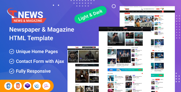 Nulled TNews Newspaper & Magazine HTML Template free download