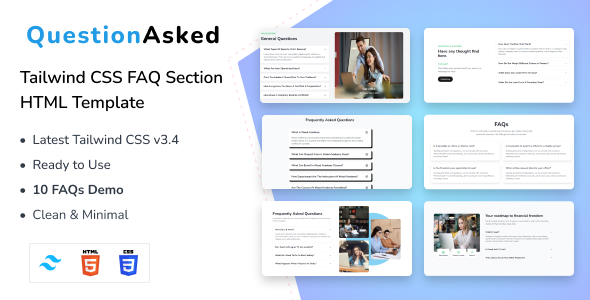 Nulled QuestionAsked – Tailwind CSS FAQ Section HTML Template free download