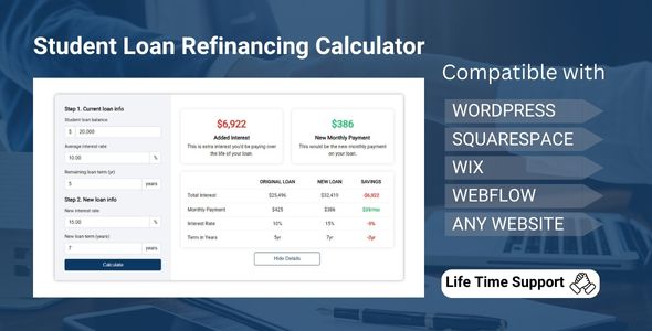 [Download] Student Loan Refinance Calculator – web calculator for your website. 