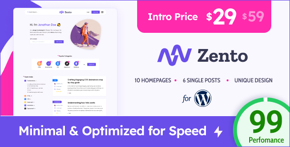 Nulled Zento – Modern & Lightweight Blog for WordPress free download
