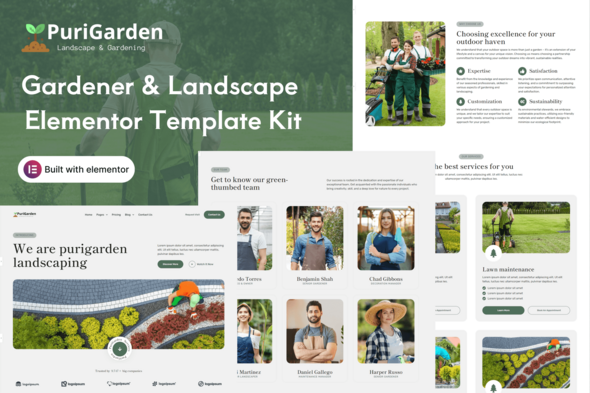 [Download] PuriGarden – Gardener & Landscape Elementor Pro Template Kit 