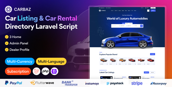 [Download] Carbaz – Car listing & Car Rental Directory Laravel Script 
