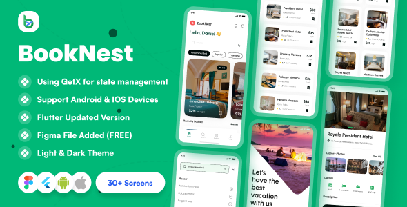 Nulled BookNest  – Flutter Hotel Booking App UI Template | Figma Free free download