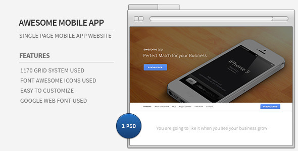 Download Awesome Mobile App – Single Page PSD Template Nulled 