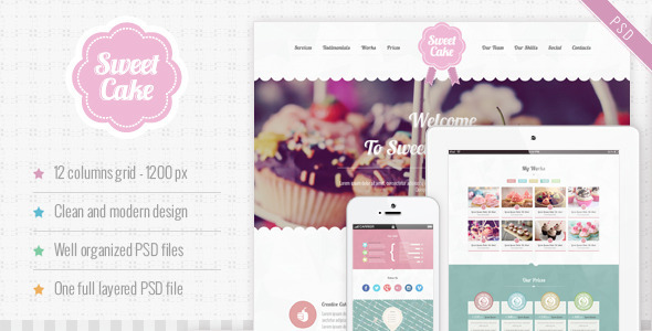 Download Sweet Cake – One Page PSD Theme Nulled 