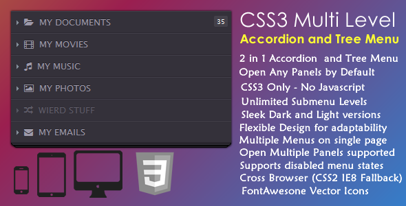 Download CSS3 Multi Level  Accordion and Tree Menu Nulled 