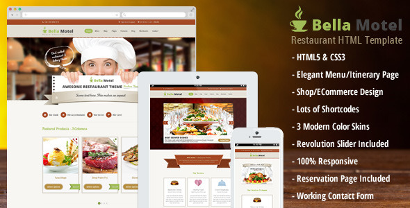 Download BellaMotel – Food, Restaurant Recipe HTML Nulled 