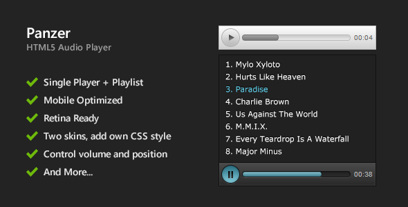 Download Panzer – HTML5 Audio Player and Playlist Nulled 
