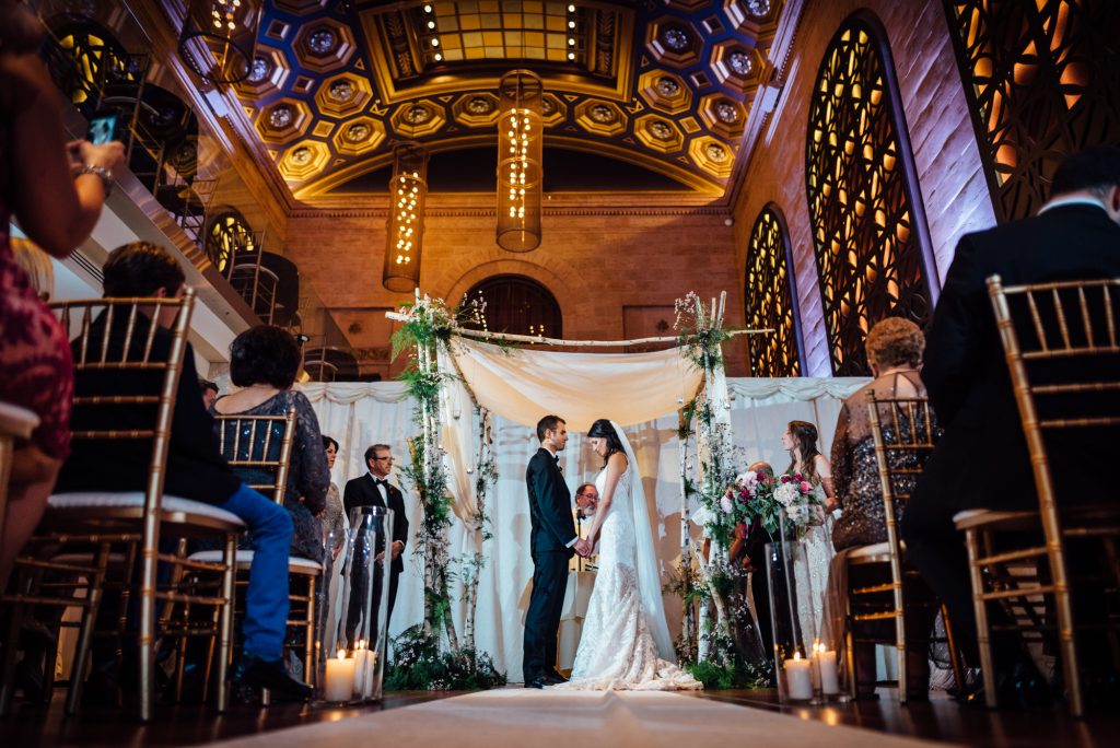 Bride and groom during ceremony at Union Trust Philadelphia