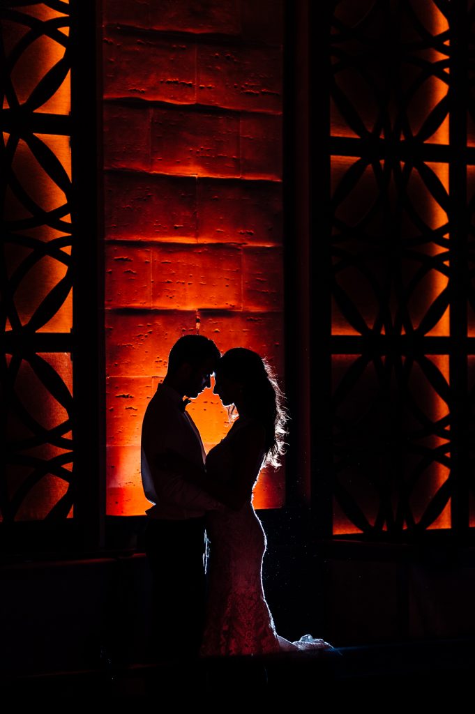 Bride and groom silhouette at Union Trust Philadelphia