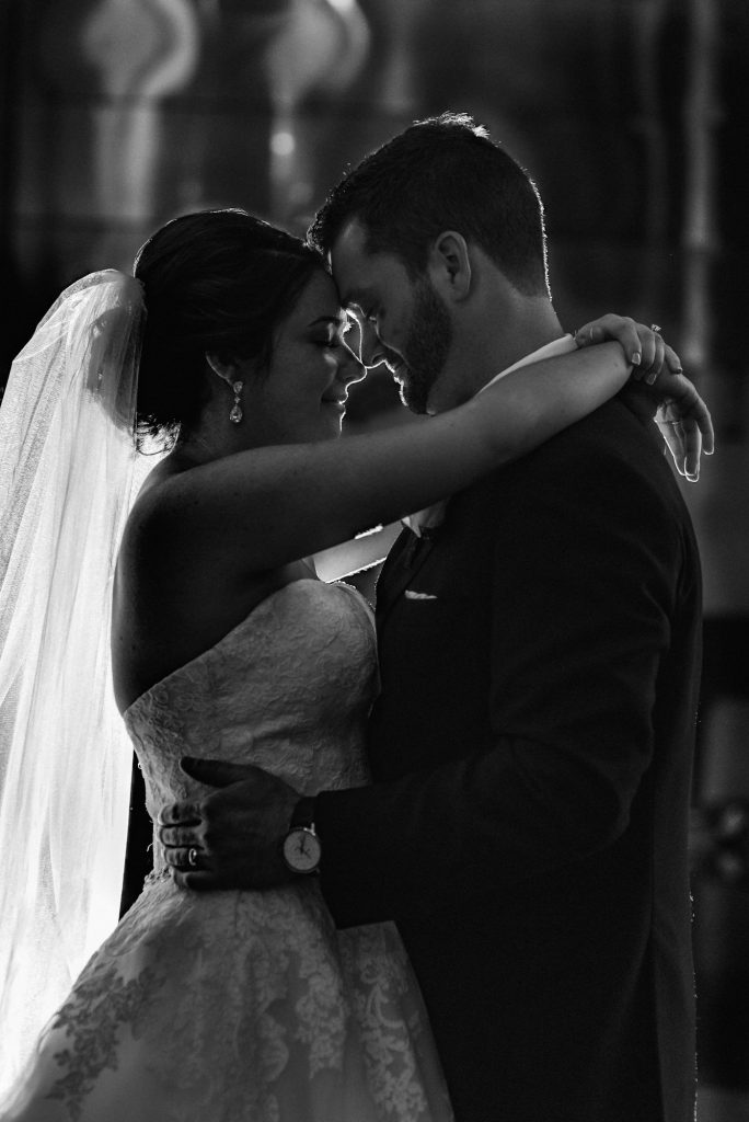romantic night shot of bride and groom at the Loews Hotel in Philadelphia