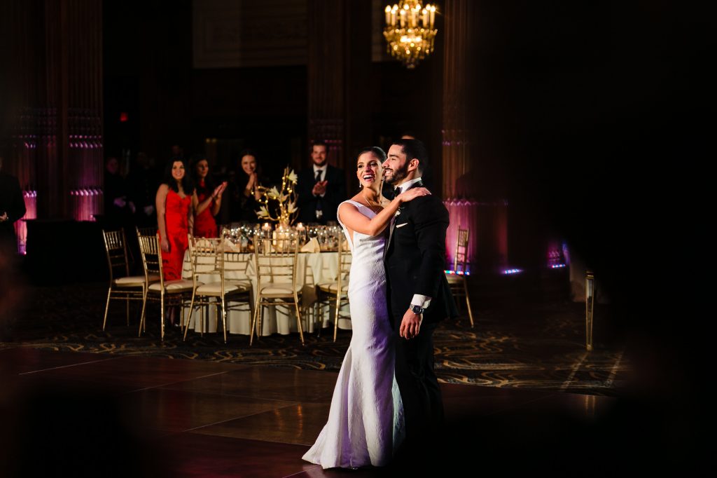 bride and groom first dance at the Crystal Tea Room in Philadelphia
