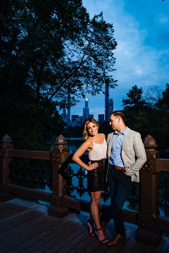 couple taking a pose during their nyc engagement shoot