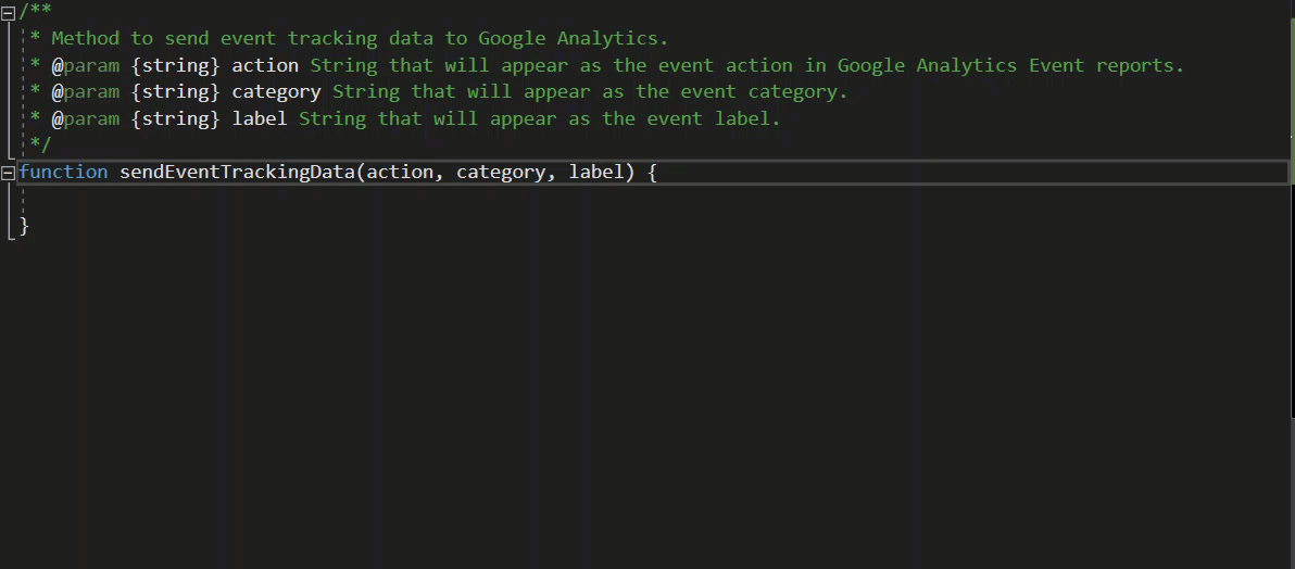 GIF showing JavaScript Google Analytics Snippet Pack in use