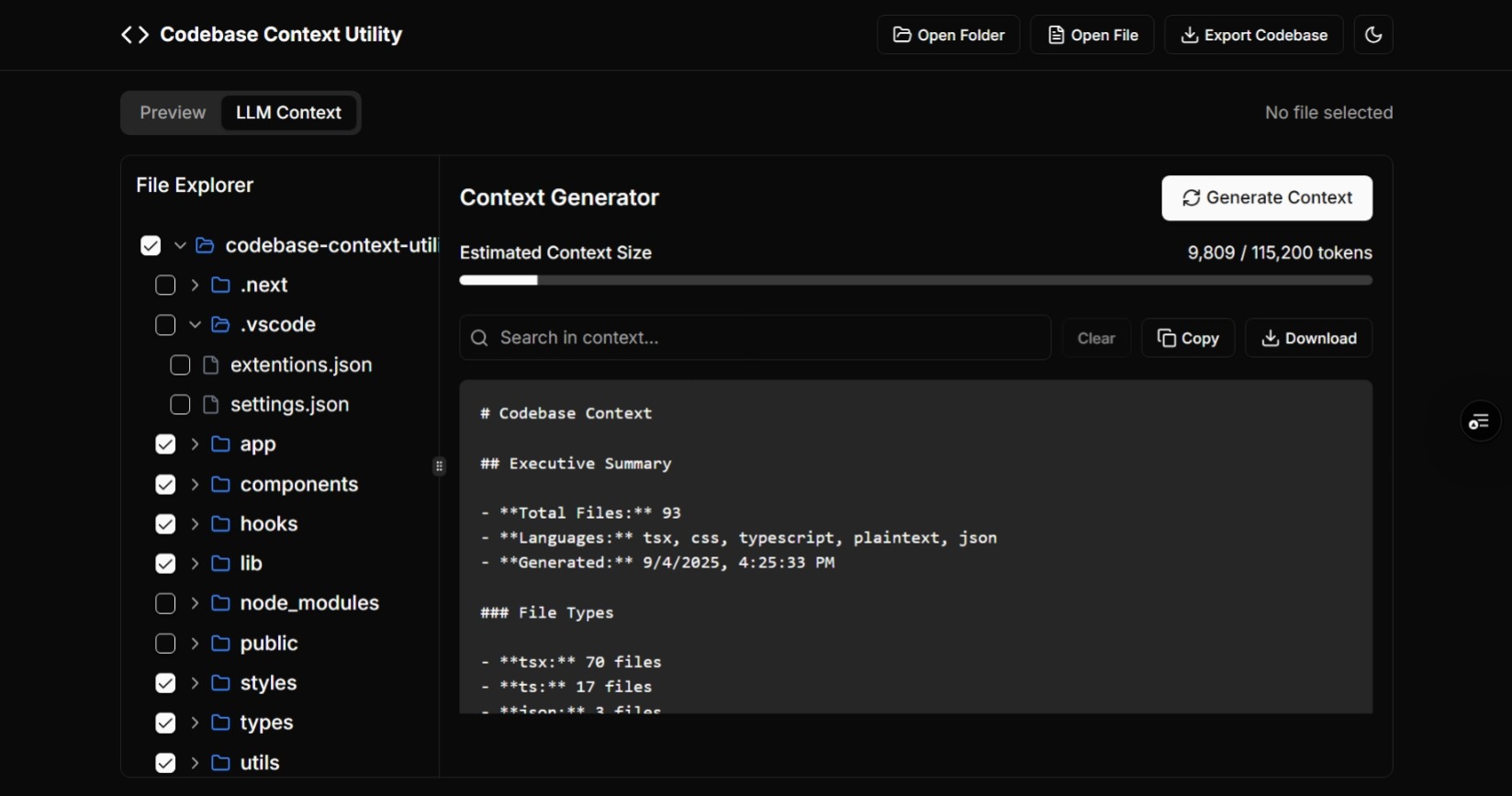 CodebaseContextUtility Screenshot