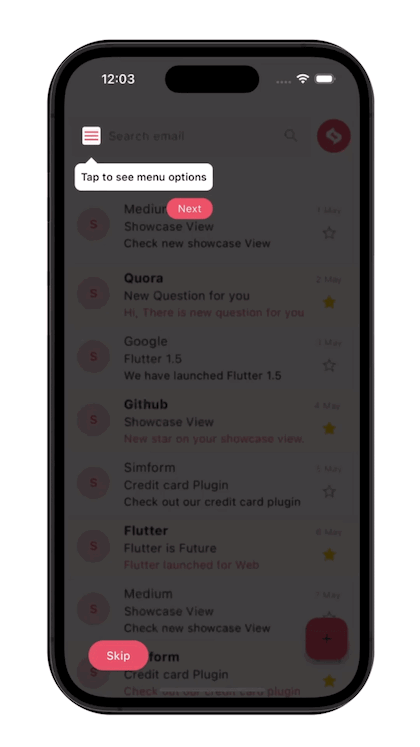 The example app running on mobile