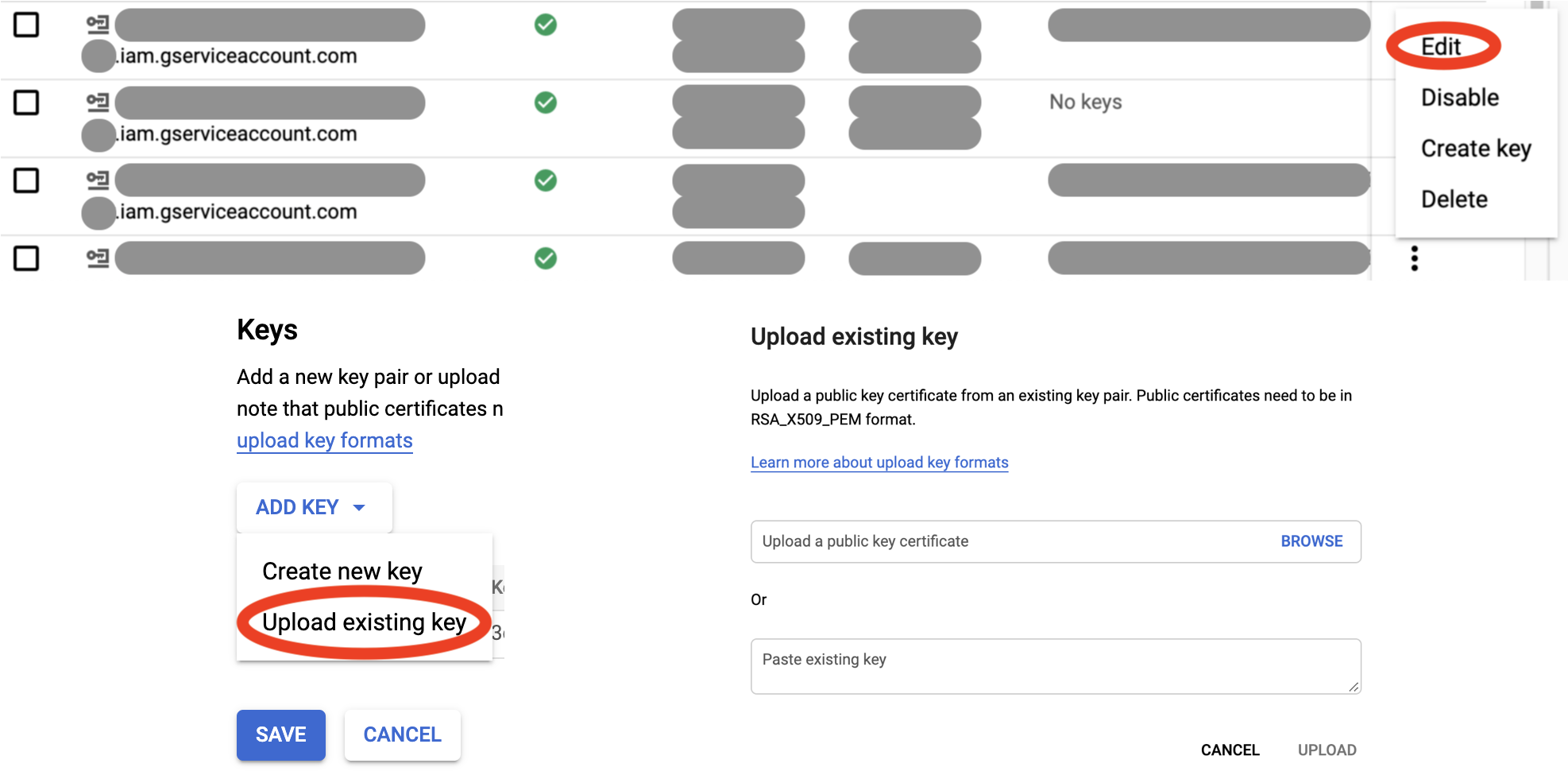 Uploading existing key to Google Cloud Console