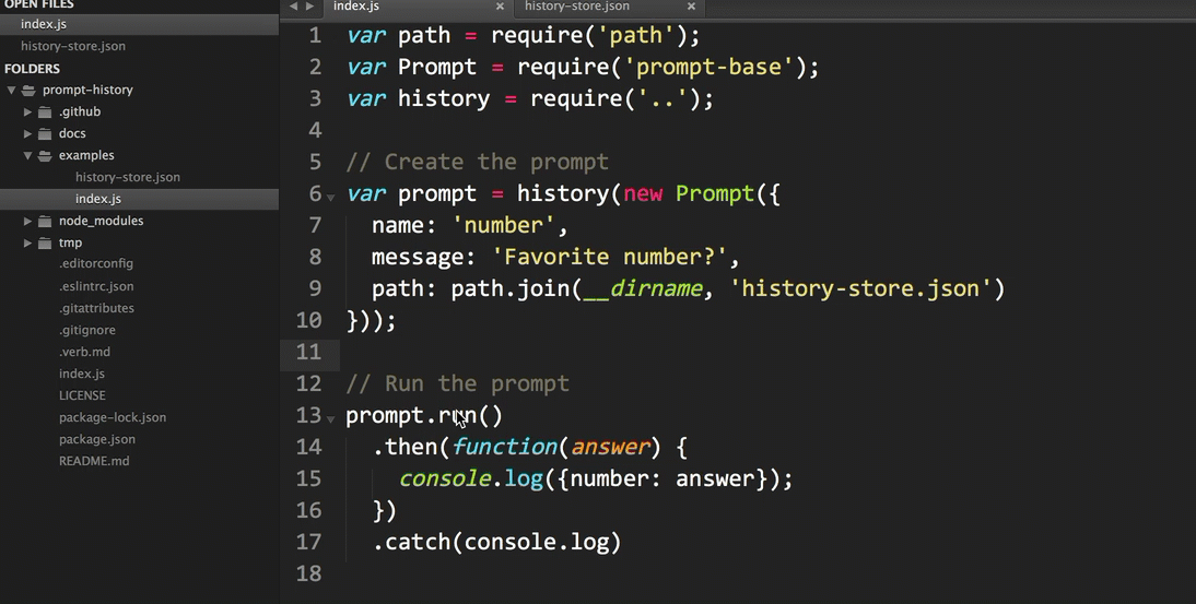 prompt-history tabbing example