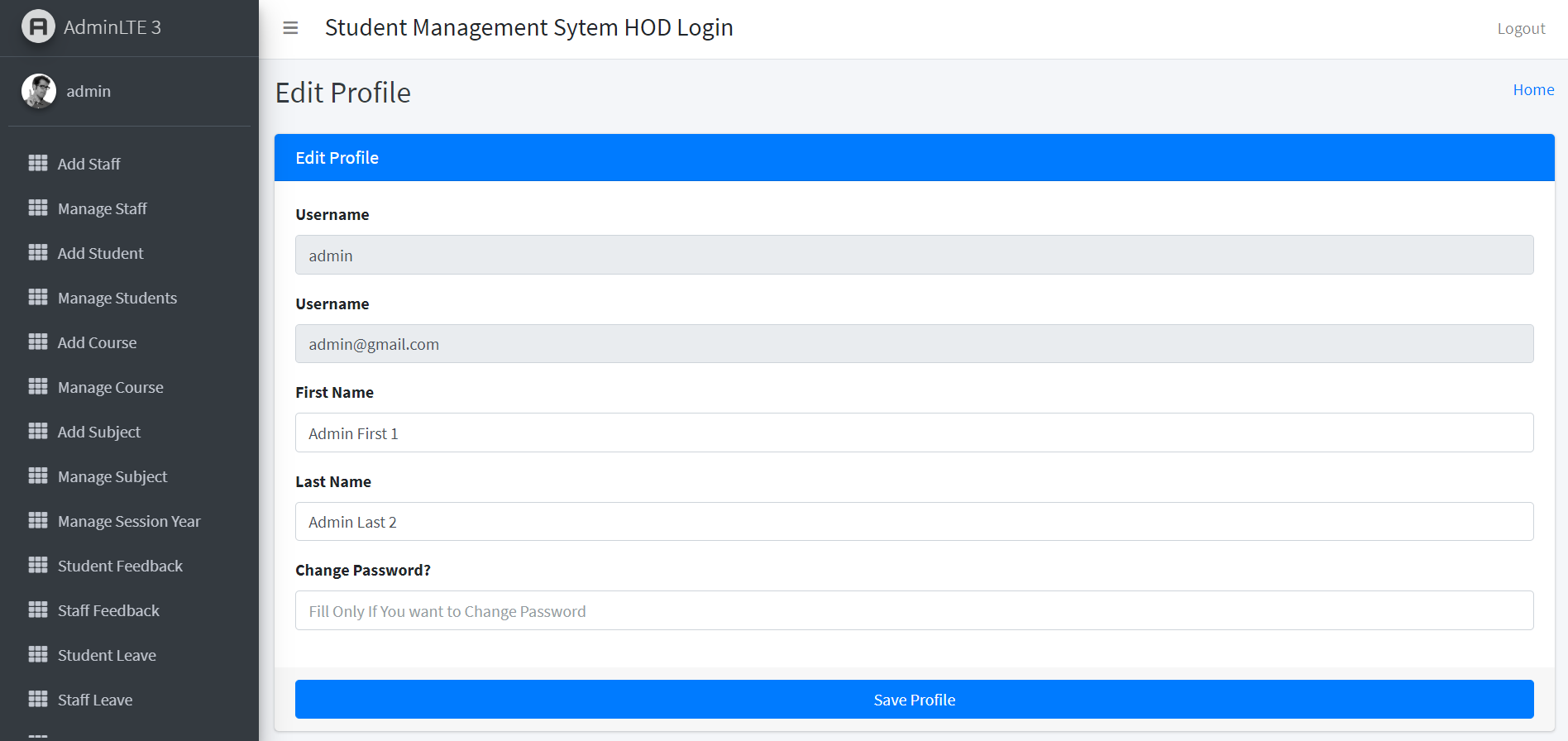 HOD Profile View and Update