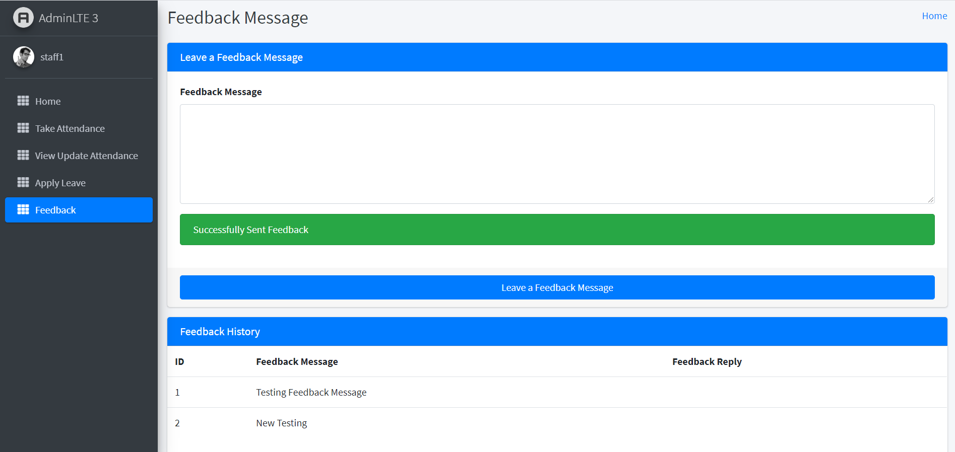 Staff Feedback Message