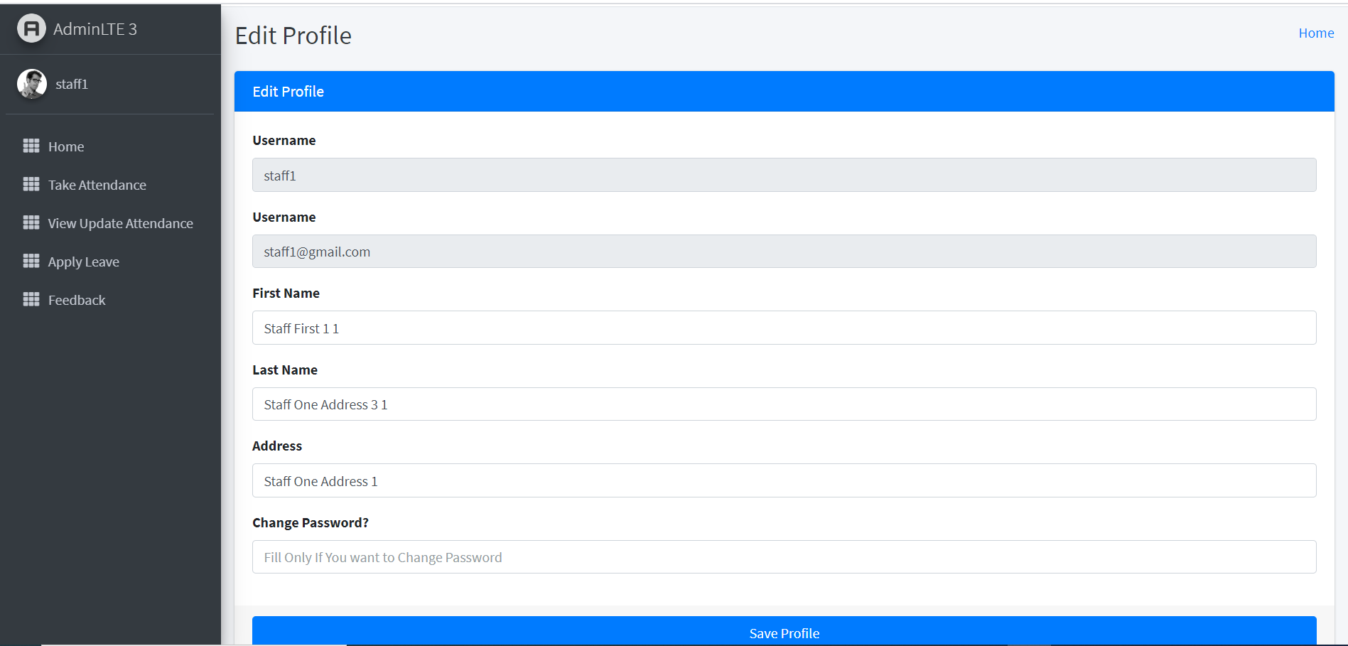 Staff Profile View and Update