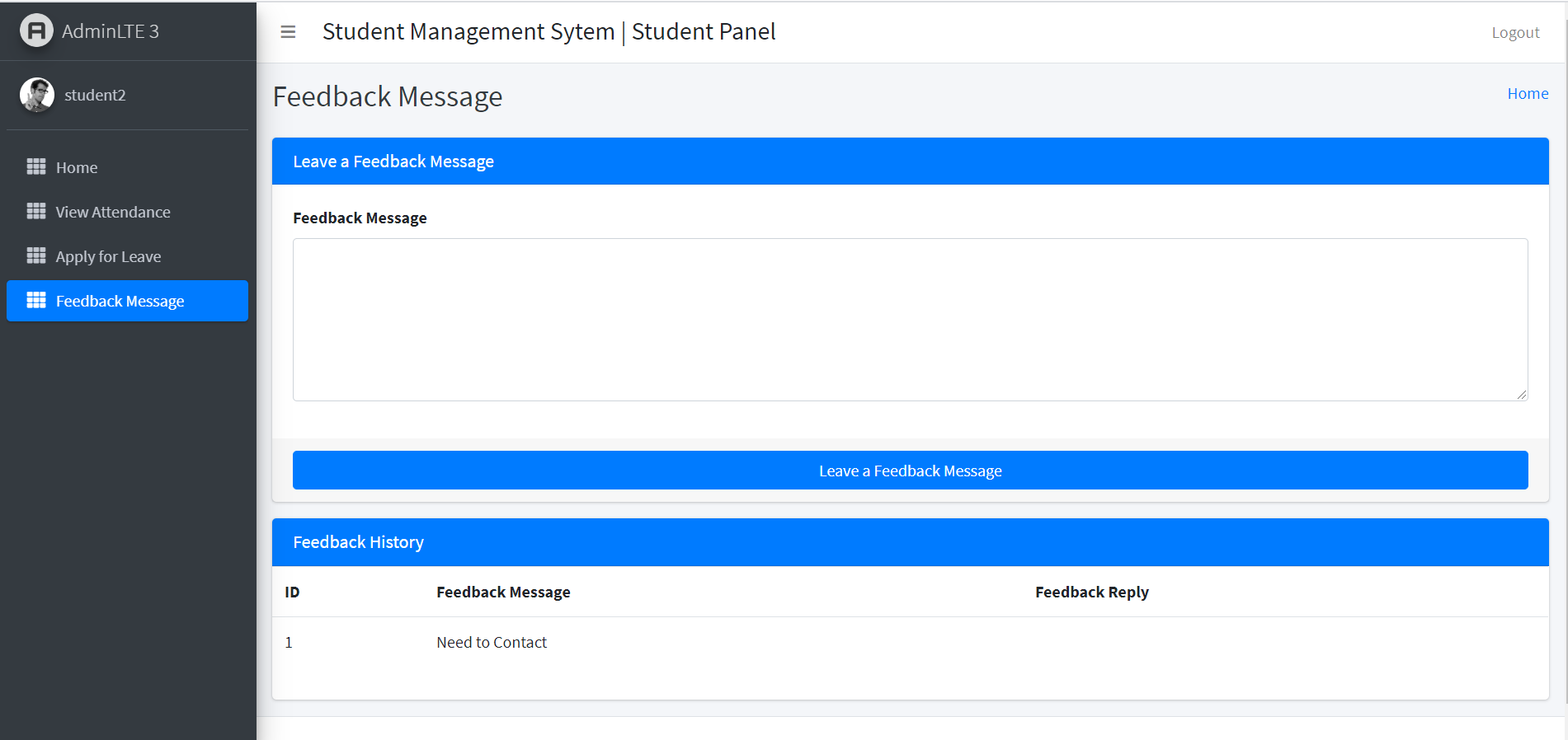 Student Send Feedback Message
