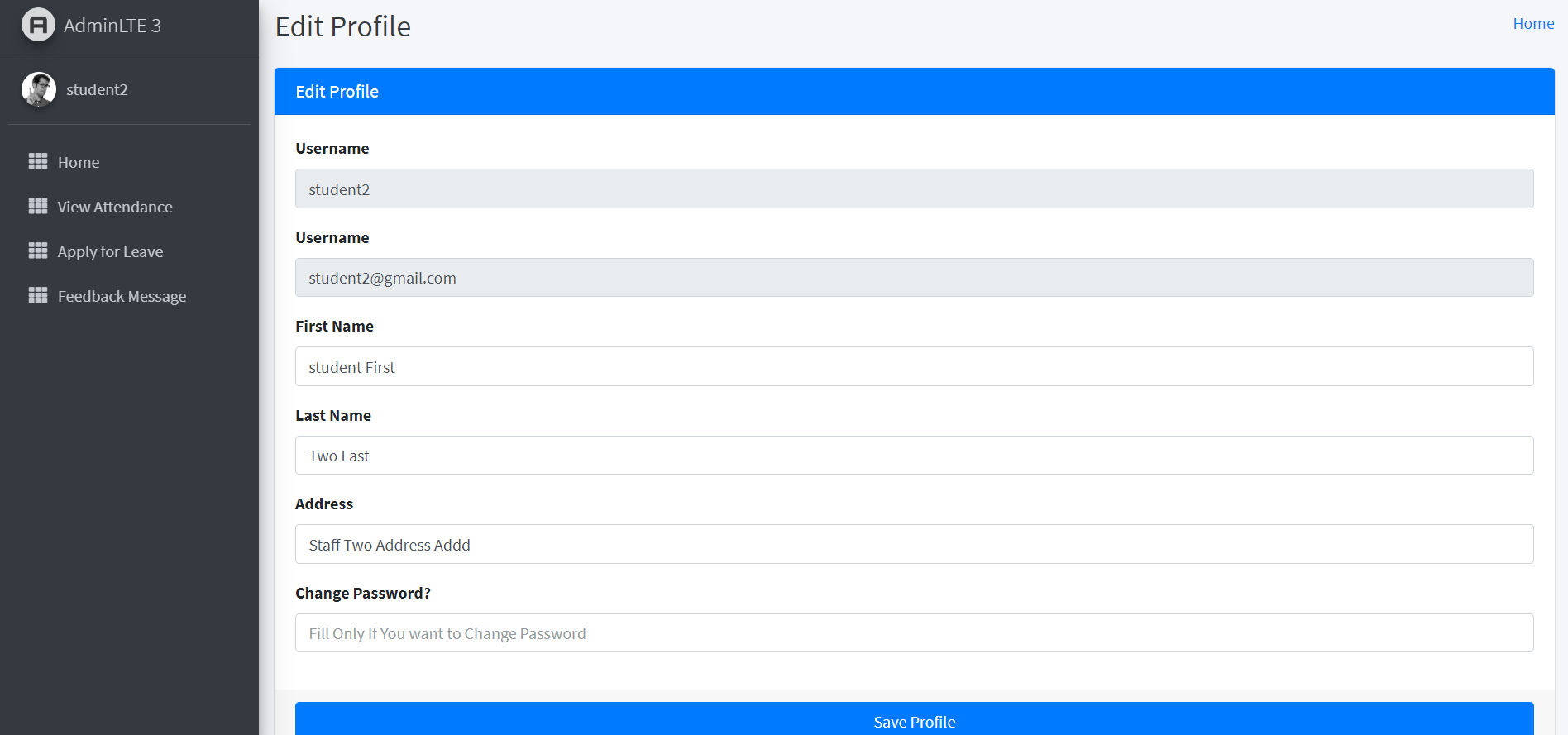 Student Profile View and Update
